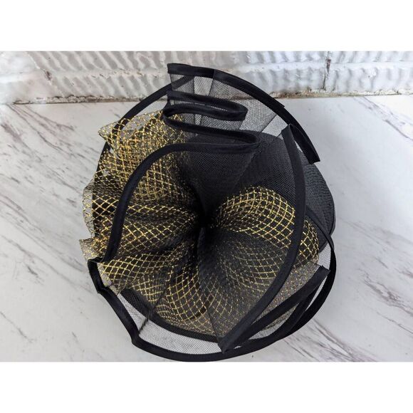 Chapeau Creations Women's Black Mesh Gold Embellished Hat in Box - Picture 9 of 9